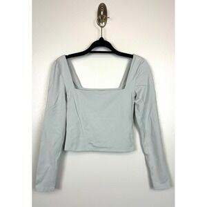 Babaton Contour Aritzia Squareneck Long Sleeve Top Light Blue Small Stretch Crop